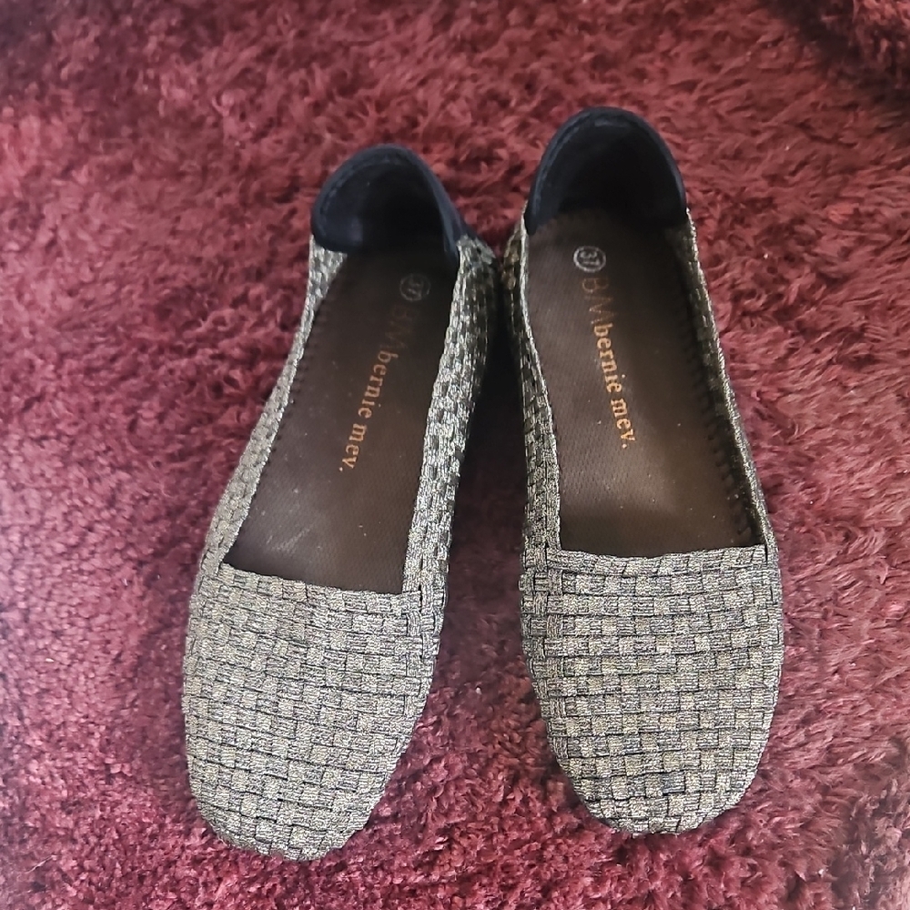 Light Gray Woven Slip-On Flats with Rounded Toe